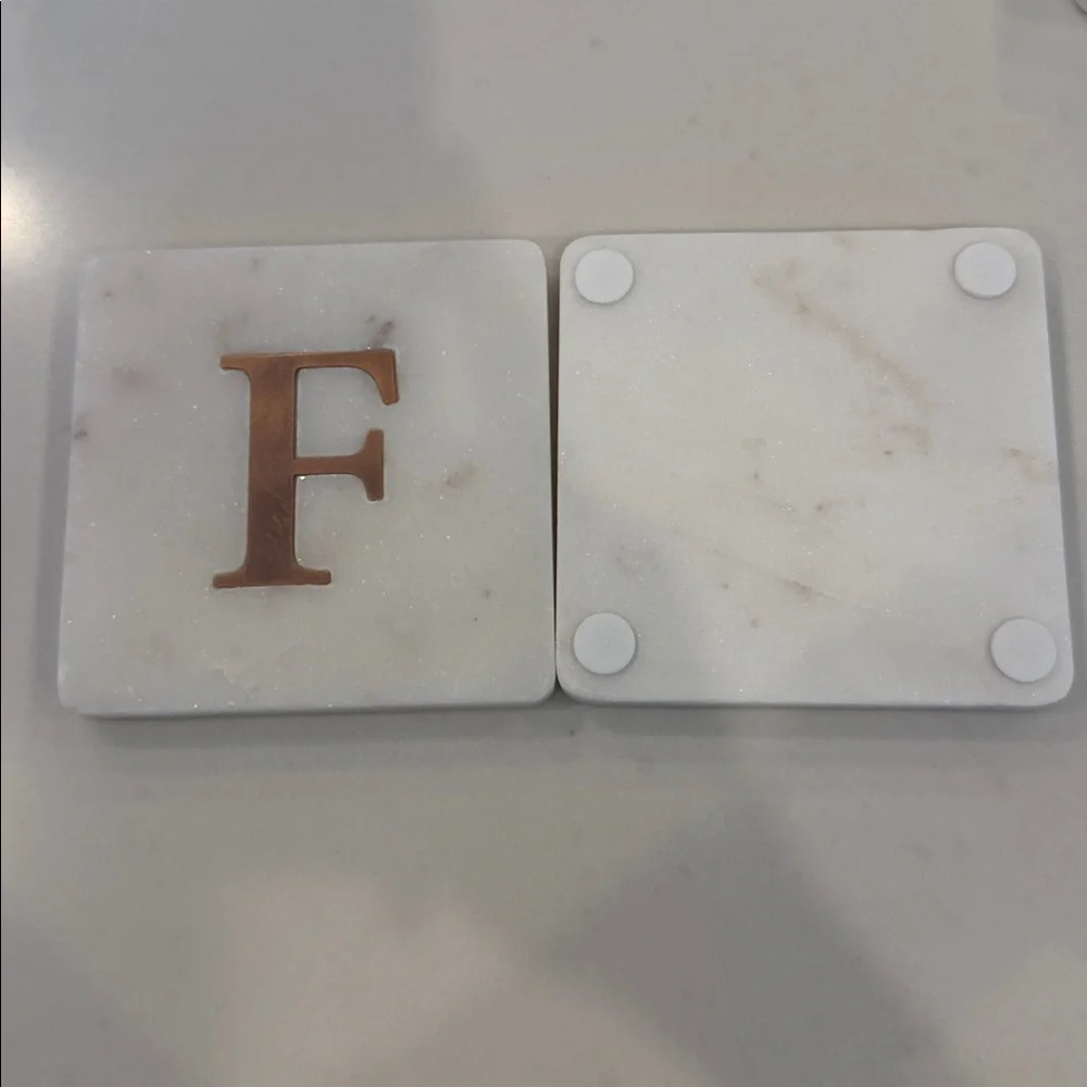 Marble Coasters with Letter F. Perfect condition. Never used.